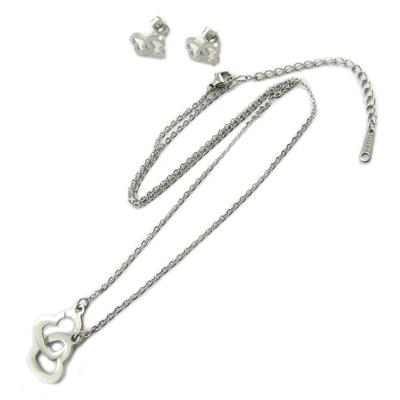 [P4896] - Silver 'Love' Steel Necklace + Earrings Set