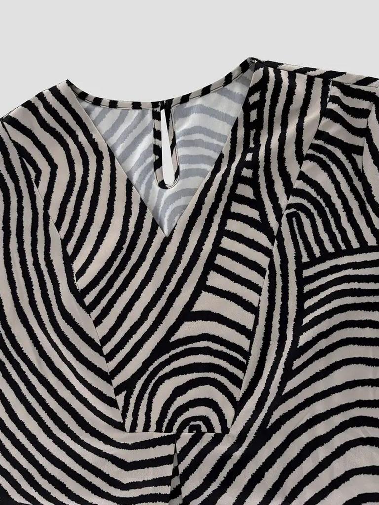 V-Neck Leaf Print Dress - Elegant European & American Style