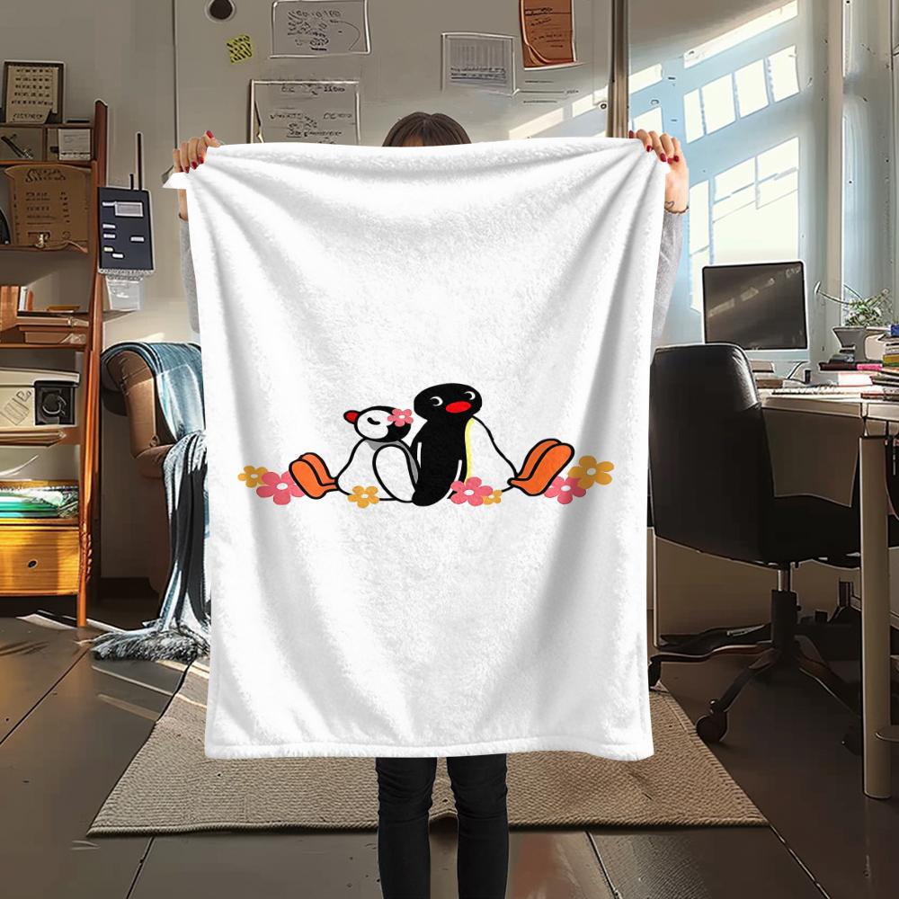 1PC PINGU Print Flannel Blanket, High Quality All Seasons, Home Decor, Warmth and Comfort, Perfect for Christmas Gifts