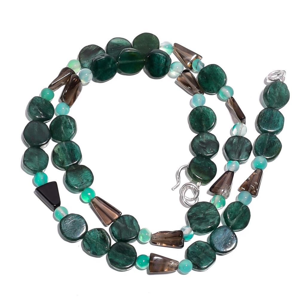 Natural Green Aventurine Smoky Quartz Gemstone Smooth Beads Necklace 17" UB-4537 UB-4537