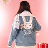 Girl's Fleece-Lined Denim Jacket with Rabbit Design