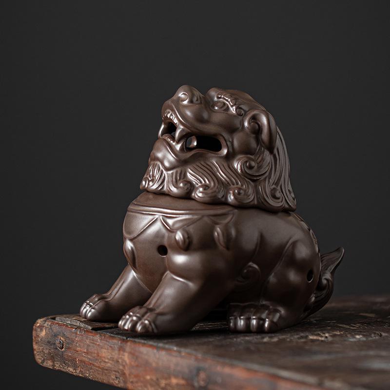 Ceramic Suanni Beast Coil Incense Burner with Lid - Antique Style Ornament for Home