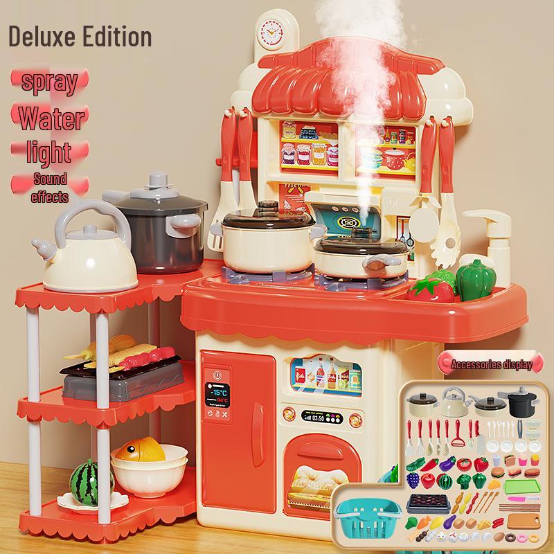 Playhouse Kitchen & Dining Table Set with Spray Light – Realistic Cooking Toys for Girls.