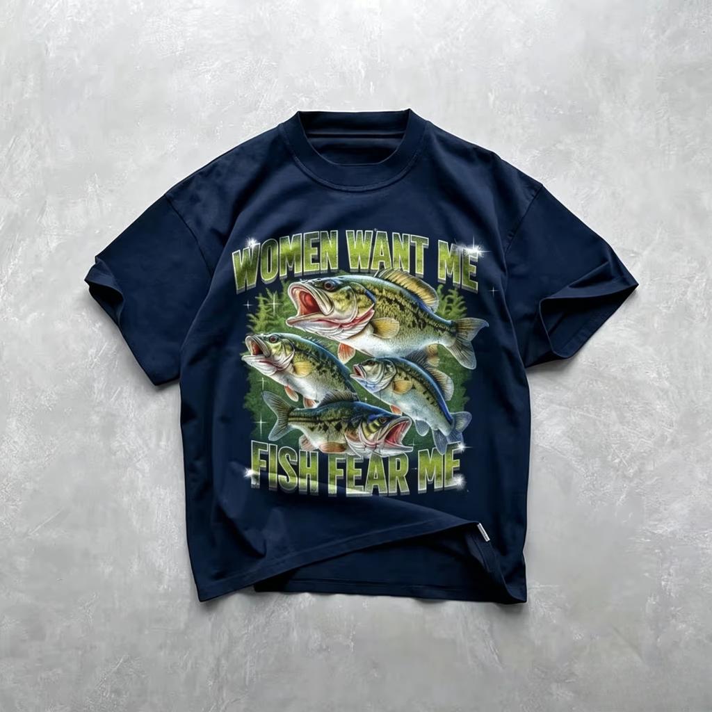 Unisex Cotton Graphic Tshirt Funny Fishing Print Vintage Y2K Harajuku Streetwear Casual Loose ONeck Breathable FisherUnisex Daily