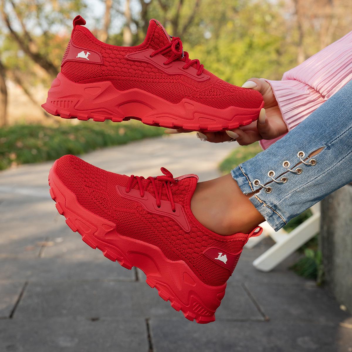 Atmungsaktive Mesh-Gehschuhe für Damen - Leicht, Dicke Sohle, Komfort & Höhengewinn 38 rot