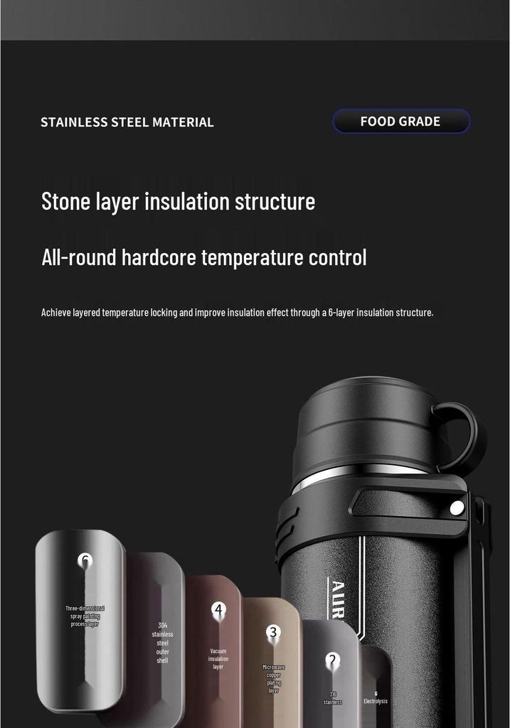 316 Stainless Steel Thermos Flask - Large Capacity, Portable Water Bottle for Travel, Outdoor & Car Use, Heat & Cold Preservation.