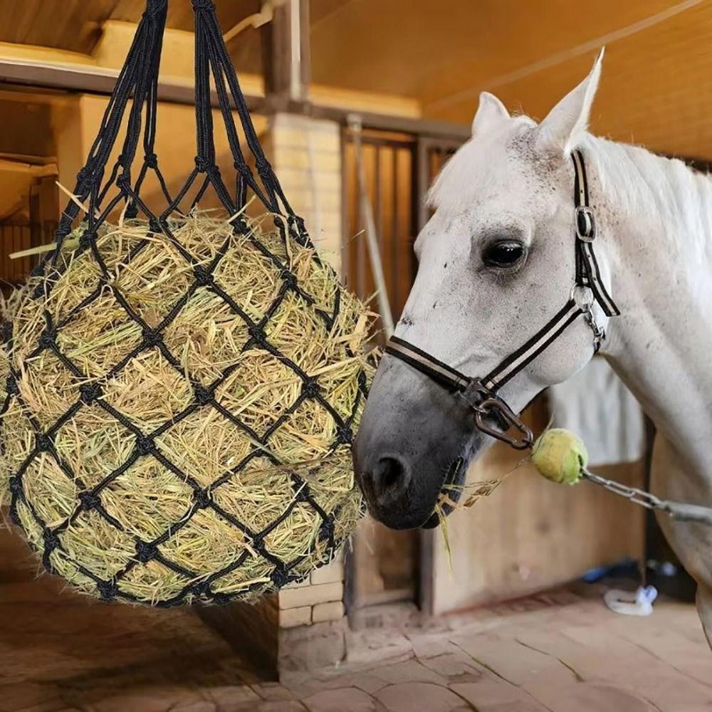 2Pcs/Set Durable Slow Feed Hay Net Large Capacity Hanging Horse Hay Bag 40inch Hay Feeder Bag Equestrian Accessory
