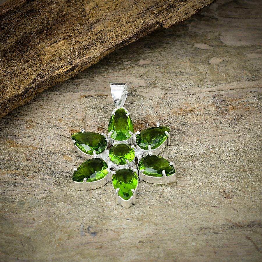 Peridot Gemstone Handmade 925 Sterling Silver Jewelry Pendant 1.77" M-76