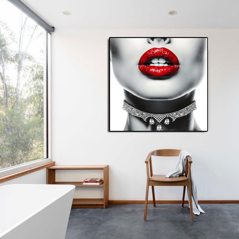 Sexy Woman Red Lips Wall Art Posters Modern Home Living Room Bedroom Decorative Canvas Painting Picture Print Artwork