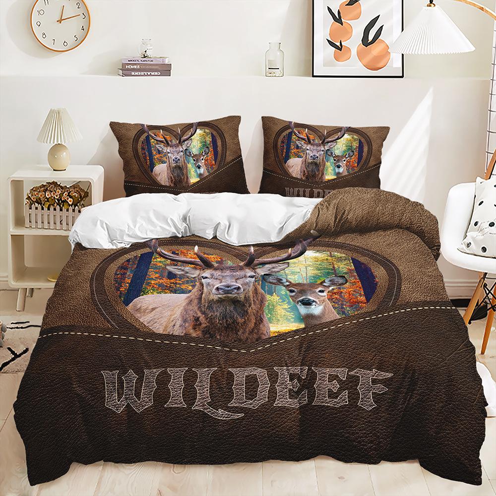 Bett Dreiteiliges Tier-Set Elch Bettbezug Zweiteiliges Schlafzimmer