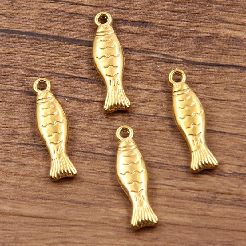 304 Stainless Steel Ocean Life Double-Sided Fish Charms with Real Gold Electroplating