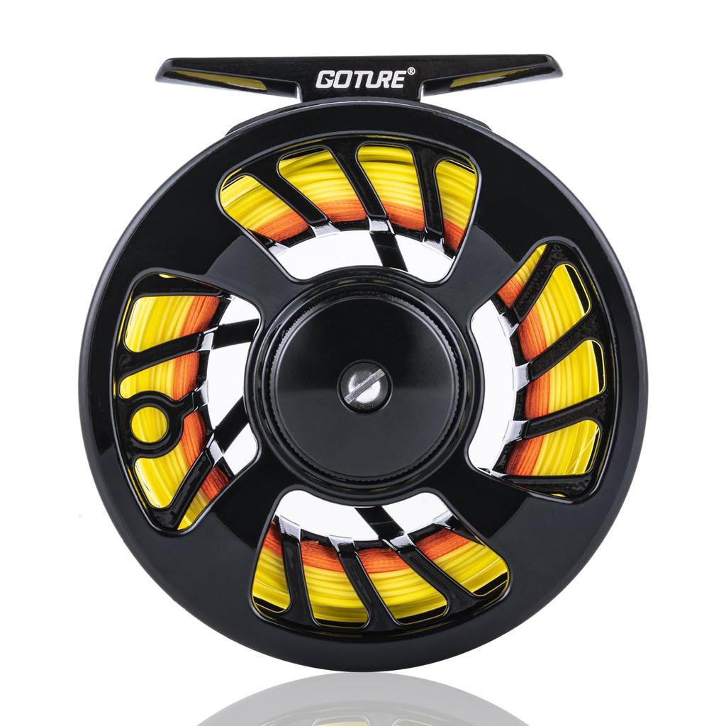 Goture Fly Reel Spool with Fly Reel Lightweight Interchangeable Left and for Smelt Fishing and Hechi Black Line, 5/6" Parts, Aluminum,
