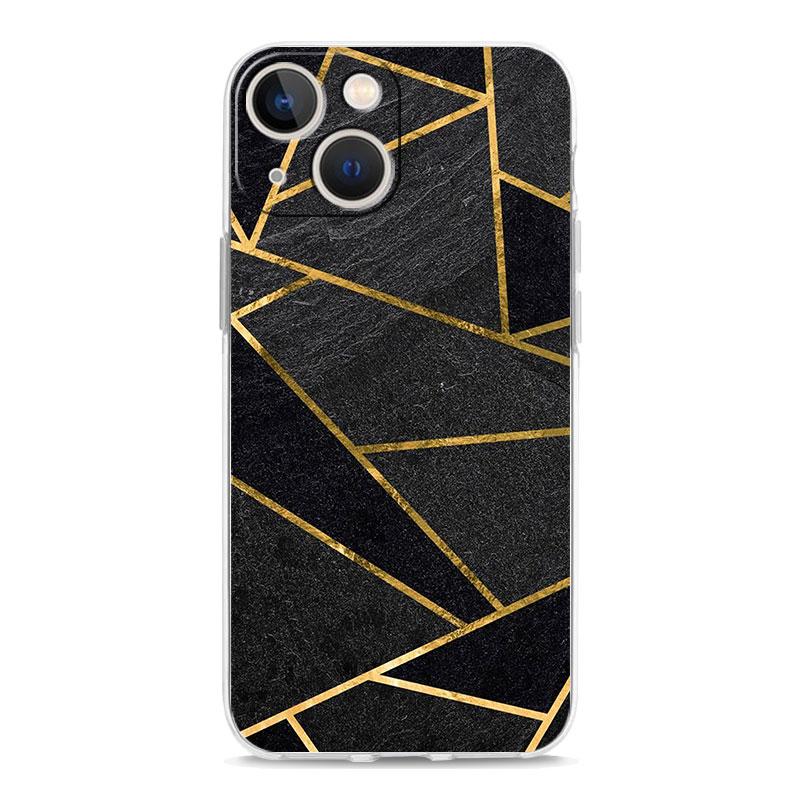 Black Gold marble tropic Luxury Transparent Phone Case For iPhone 15 14 13 12 11 Pro Max XS X XR SE 7 8 Plus Shockproof Cover