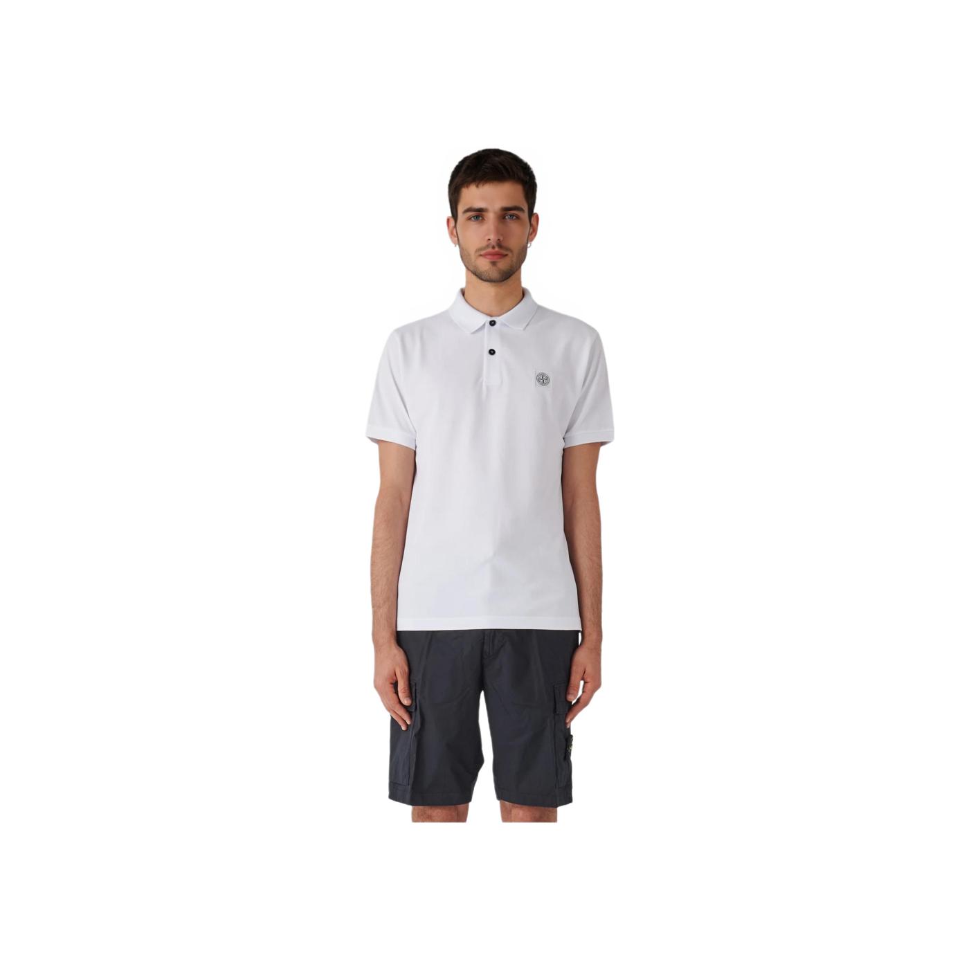 Футболка-поло Stone Island с логотипом в виде компаса, белая, мужская, 801522R39-A0001 L