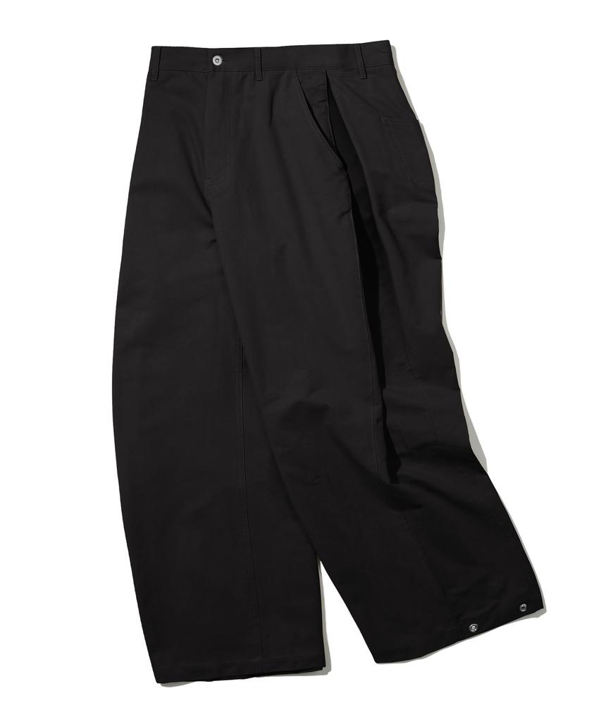 TRILLION Side Tuck Snap Button Wide Cotton Pants (Black)