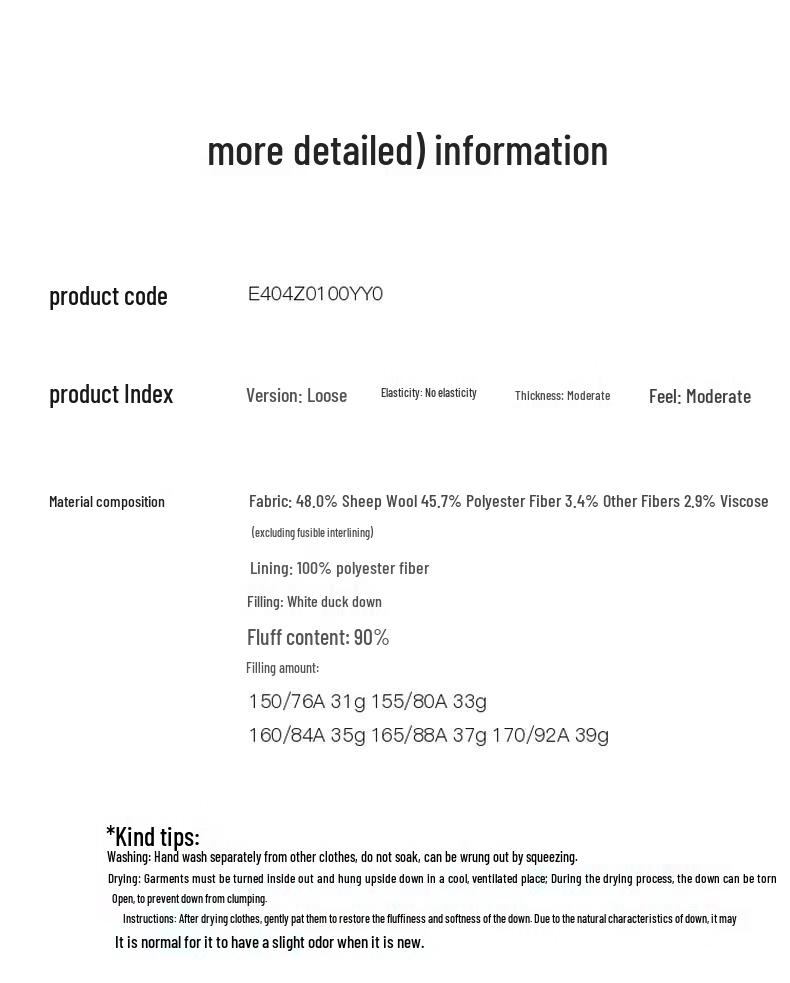 Sancai Women's 2025 Winter Wool-Blend 90% White Duck Down Jacket