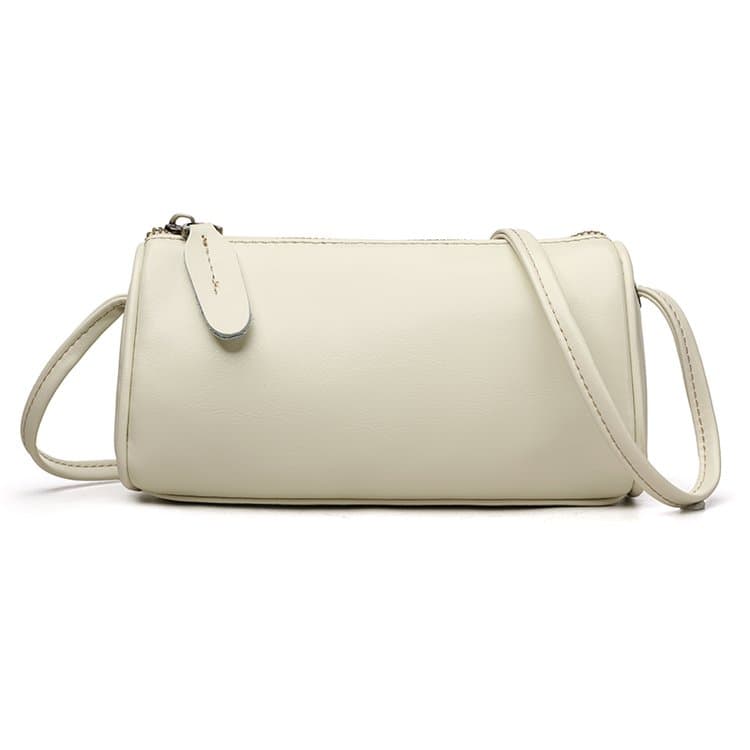 Vintage oil wax leather cylinder mini shoulder pillow bag белый