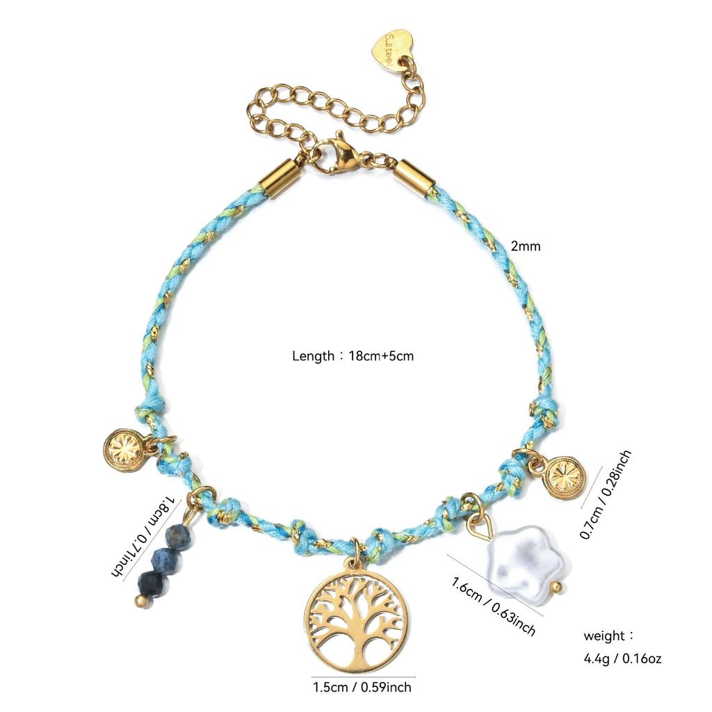 Woven Rope Bracelet with Sun Heart Stainless Steel Pendant - Multi-Element Combo, Fashionable & Personalized Design.
