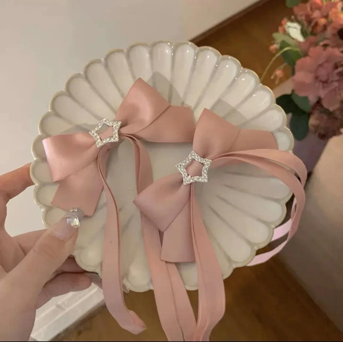 

Pink Bowknot Star Hair Clips Girls Sweet Barrettes Cute Hair Accessoires Kids Colored Ribbon Woman Hairpins Hairgrip Gifts розовый