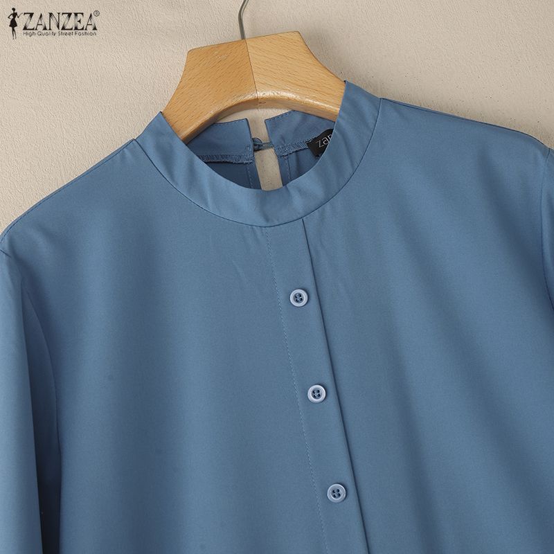 ZANZEA Women Casual Round Neck Solid Color Long Sleeve Long Dress