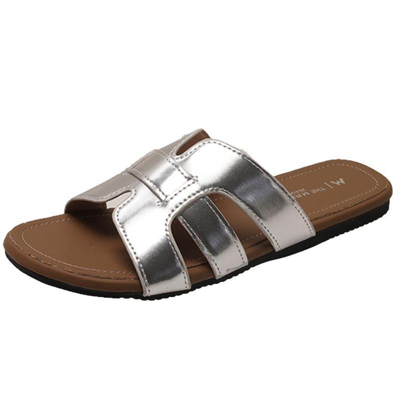 Retro Small Fragrant Flat-bottomed Slippers for Women In Summer, Elegant Open-toed Hollowed-out One-pedal Vacation Beach Cool Slippers for Women