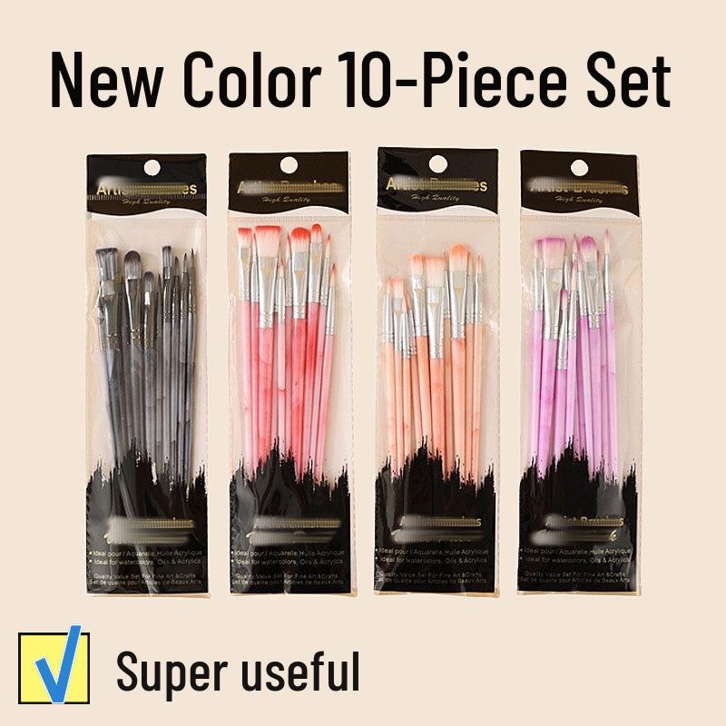 10-Piece Two-Color Nylon Bristle Paint Brush Set with Plastic Handles for Oil, Watercolor, Gouache - Gift Box Included
