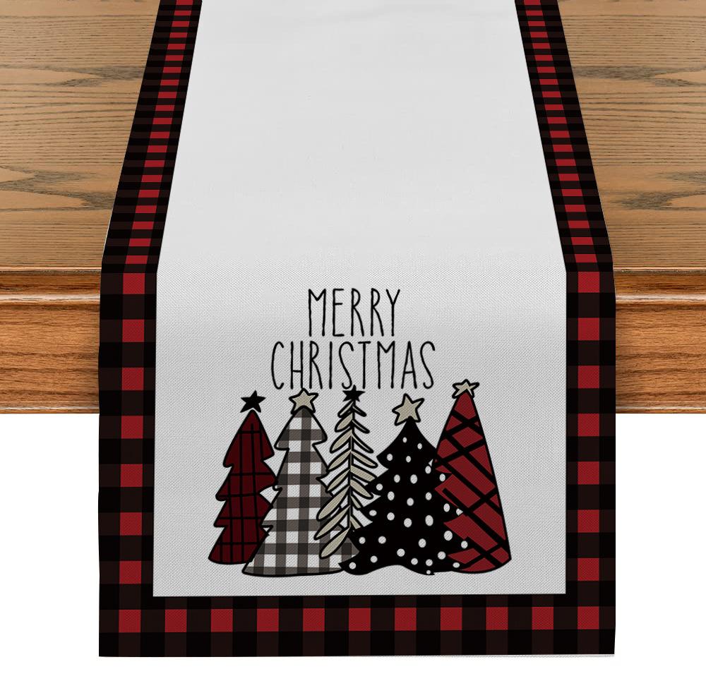 Christmas Table Runner Plaid Seasonal Farmhouse Holiday Table Cloth Home Party Decoration