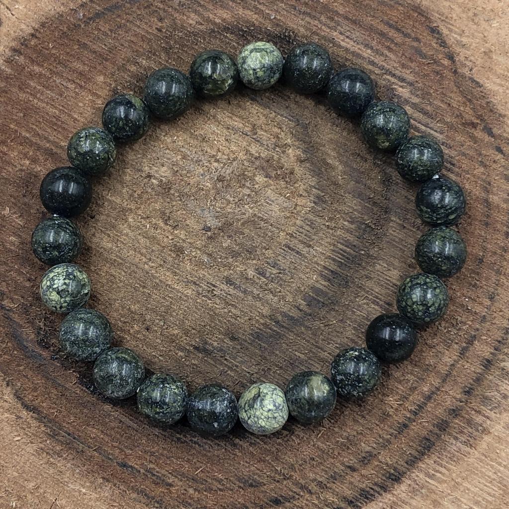 8mm Natural Russian Serpentine Gemstone Beads Jewelry Handcrafted Beads Bracelet 7.5" For Love Once's RBB-37