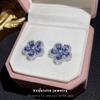 Retro niebieskie cyrkoniowe kwiatowe kolczyki sztyfty ze srebra spersonalizowane wykwintne kolczyki