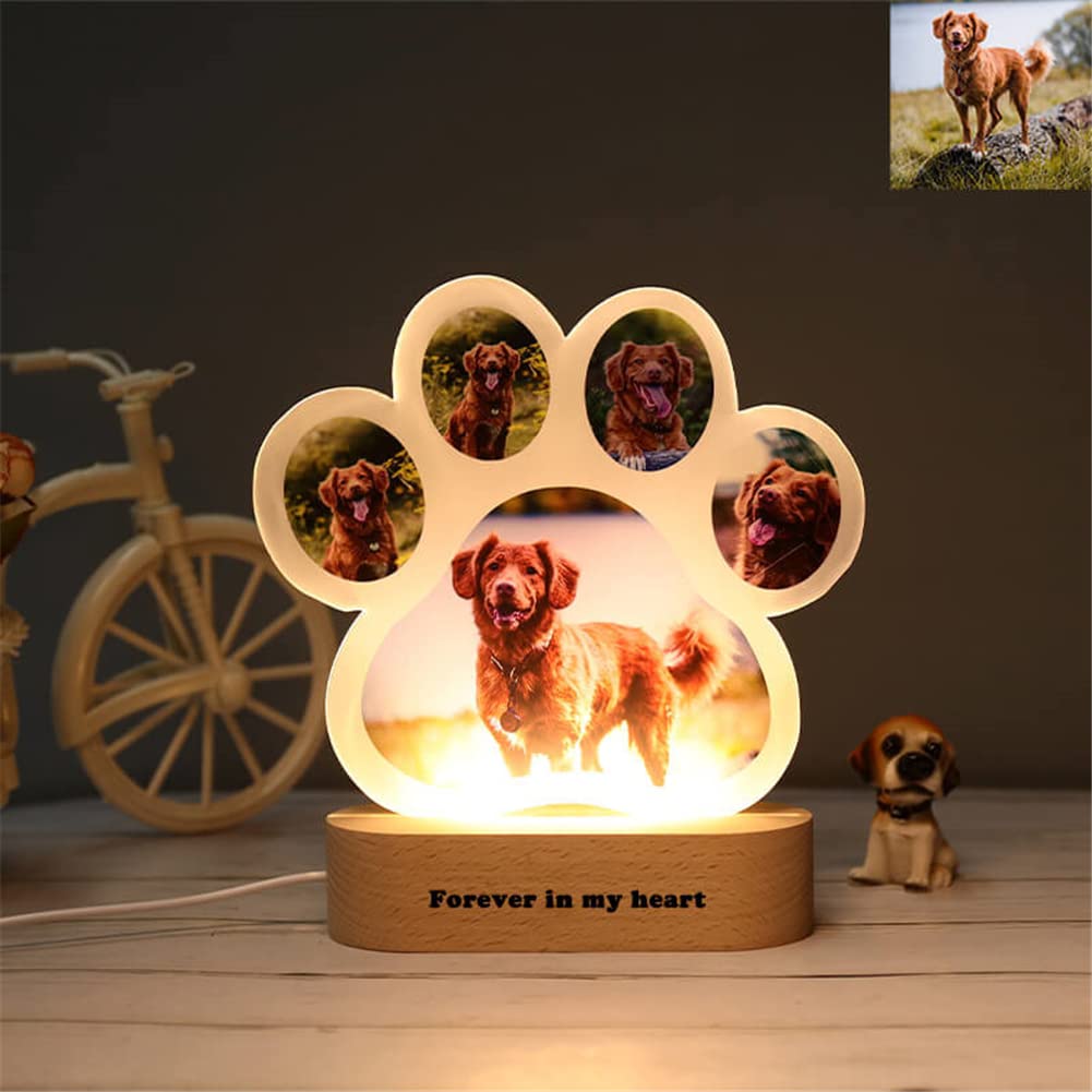 Custom Dog Paw Photo Night Light Personalized Acrylic Pet Lamp Home Decor Pet Memorial Present For Dog Owners With Text