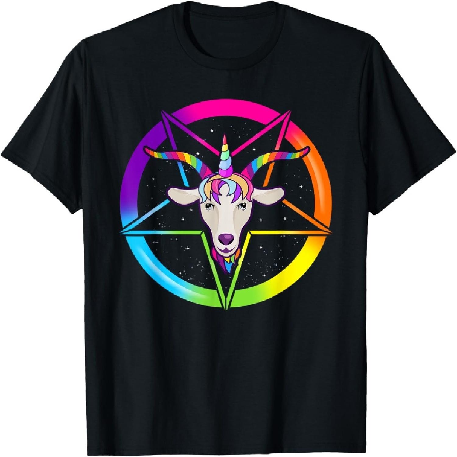 

Creepy Demon Head Shirt Rainbow Baphomet Pentagram Sigil T-Shirt XXXXXL чорний