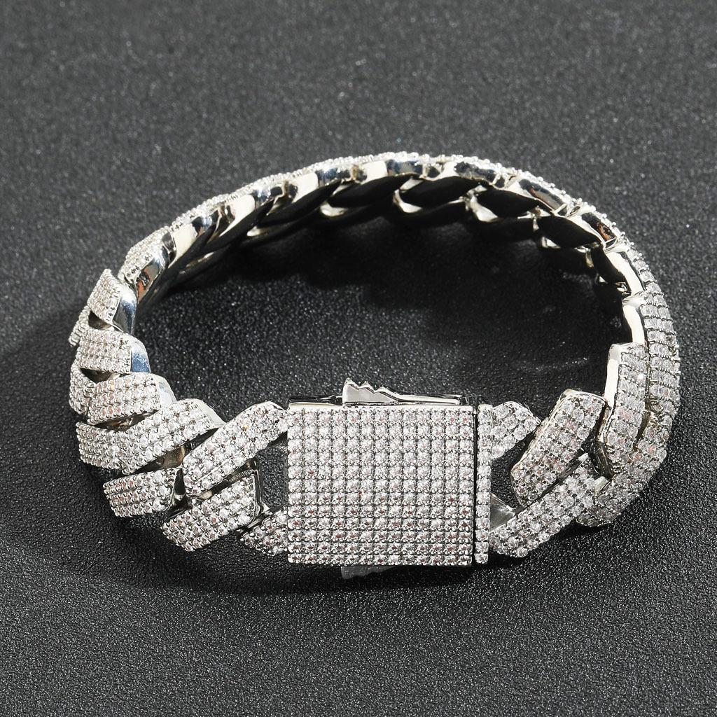 Street Rock Hip Hop Jewelry 20mm Wide Heavy Thick Rhombus Miami Cuban Chain Bracelet Iced Out Prong Cuban Link Bracelet