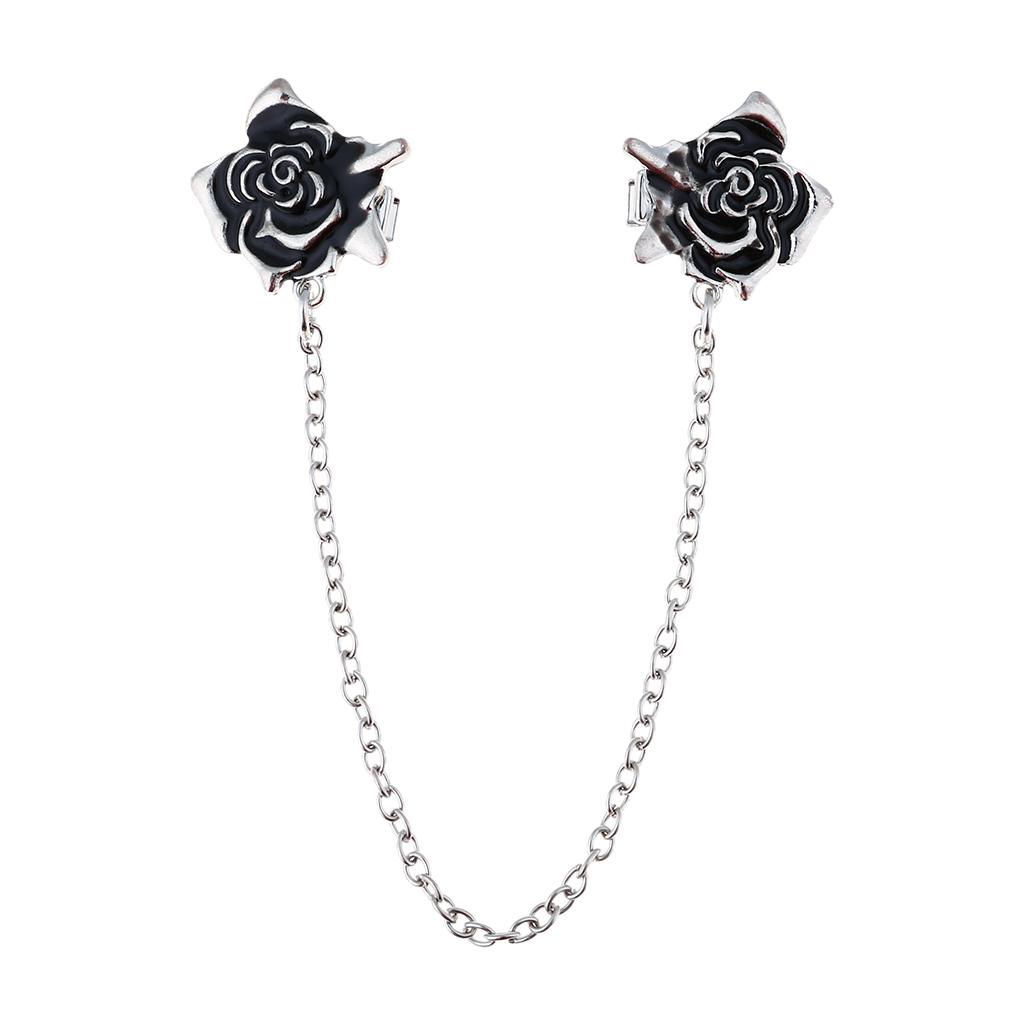 Women Sweater Clip Collar Brooch with Flower Inlaid Alloy Chain Cardigan Buckle Connect Decoration