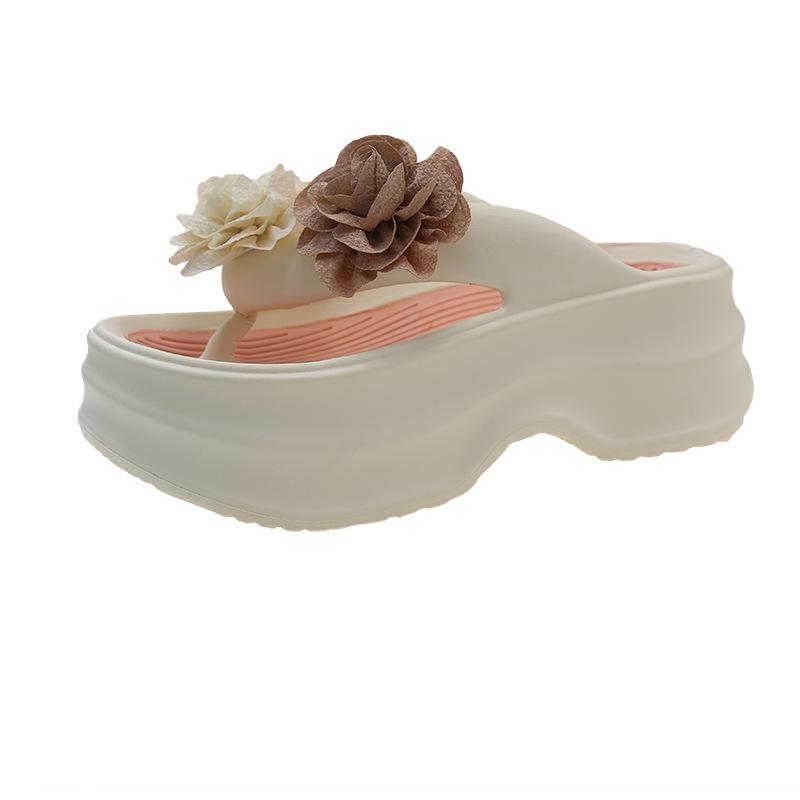 Height-increasing thick-soled flip-flops shoes for women's summer wear new high-end flower beach non-slip cool slippers
