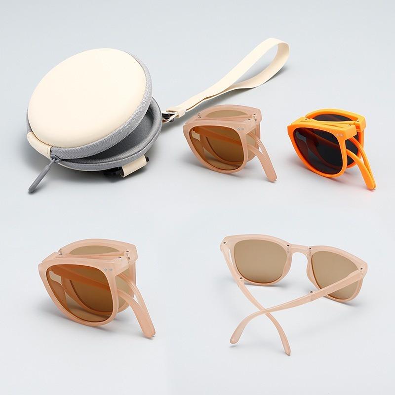 Korean Children Round Foldable Sunglasses Fashion Sun Glasses Cute Boys Girls Colorful Shades with Case