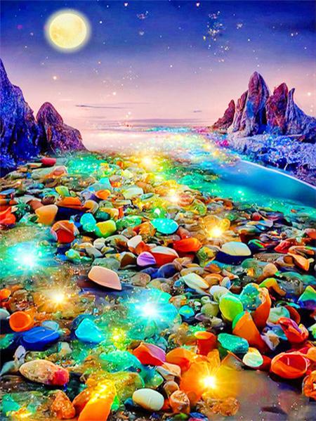 Kolekcja Diamond Painting 2023 Nadmorski Księżycowy Krajobraz 5d Haft DIY Mozaika Fantazyjny Krajobraz Plaży Dekoracja Domu