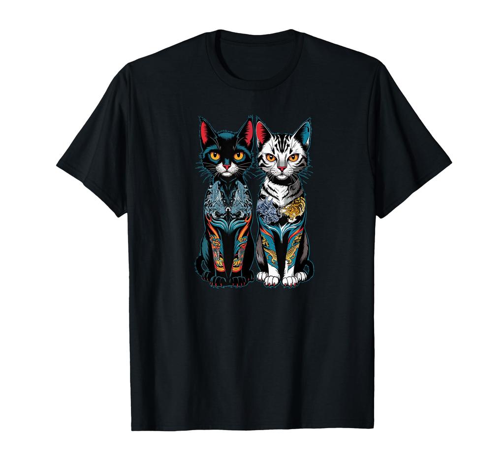 Tattoo Samurai Cat Japanese Dragon and Tiger Aesthetics T-Shirt