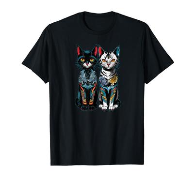 Tattoo Samurai Katze Japanischer Drache und Tiger Ästhetik T-Shirt