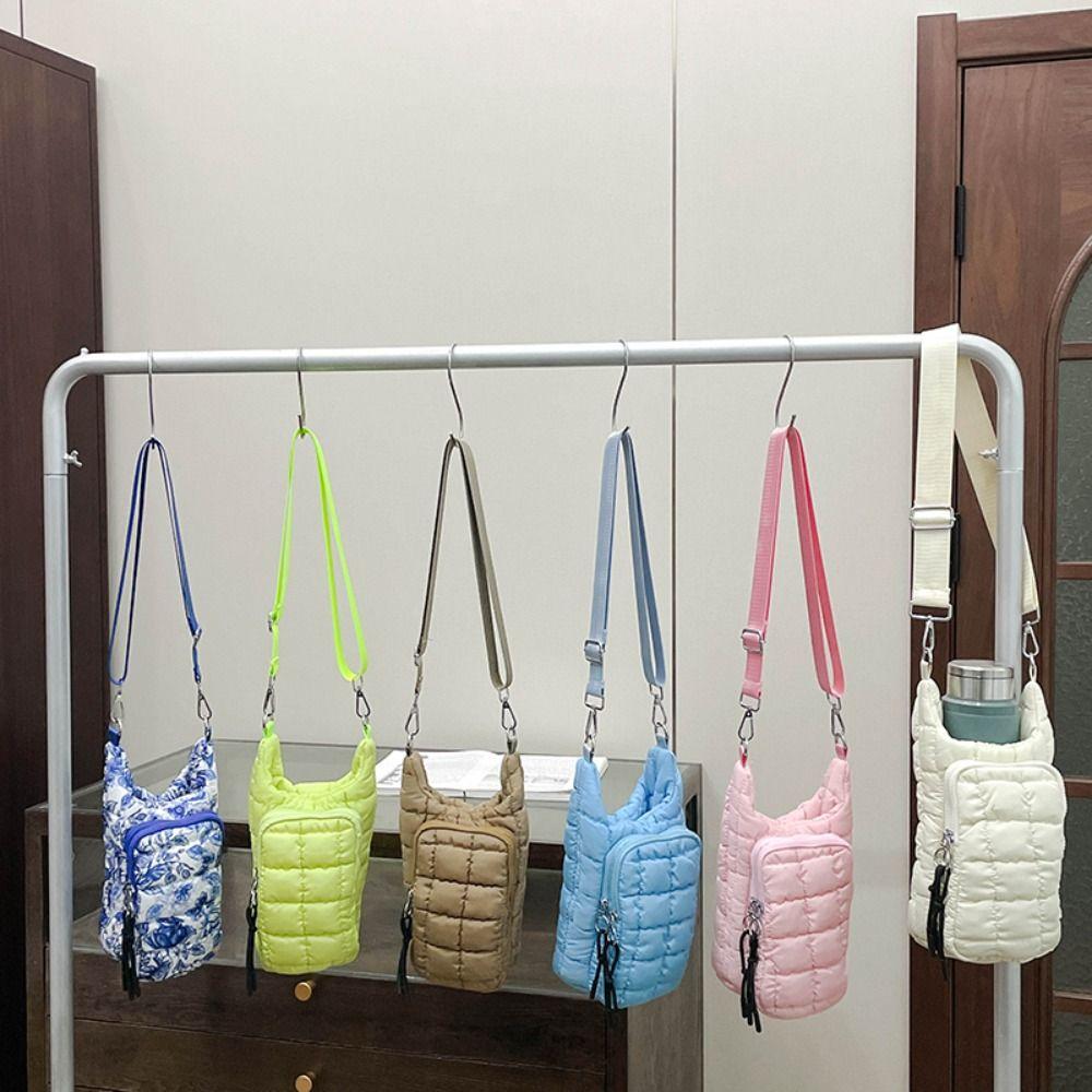 Quilted Water Bottle Holder Bag with Strap Water-resistant Carrier Bag Large Capacity Portable Crossbody Bag for Outdoor Sports
