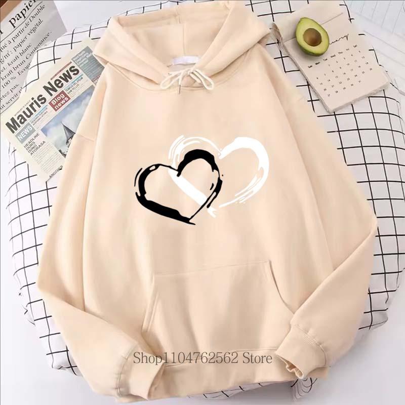 Women Clothing Heart Print Hoodie Autumn Winter Outdoor Sports Fashion Casual Long Sleeve Pullover Women Fleece Sweatshirts