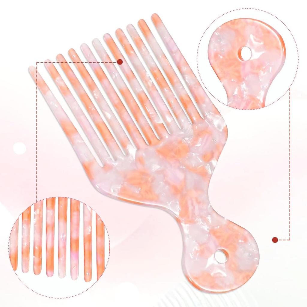 Hair Picks for Curly Hair Wide Tooth Hairs Picks for Women Pink Long Tooth Hairs Comb for Long Thick Curly Detangling Lifting Combs for Anti Static