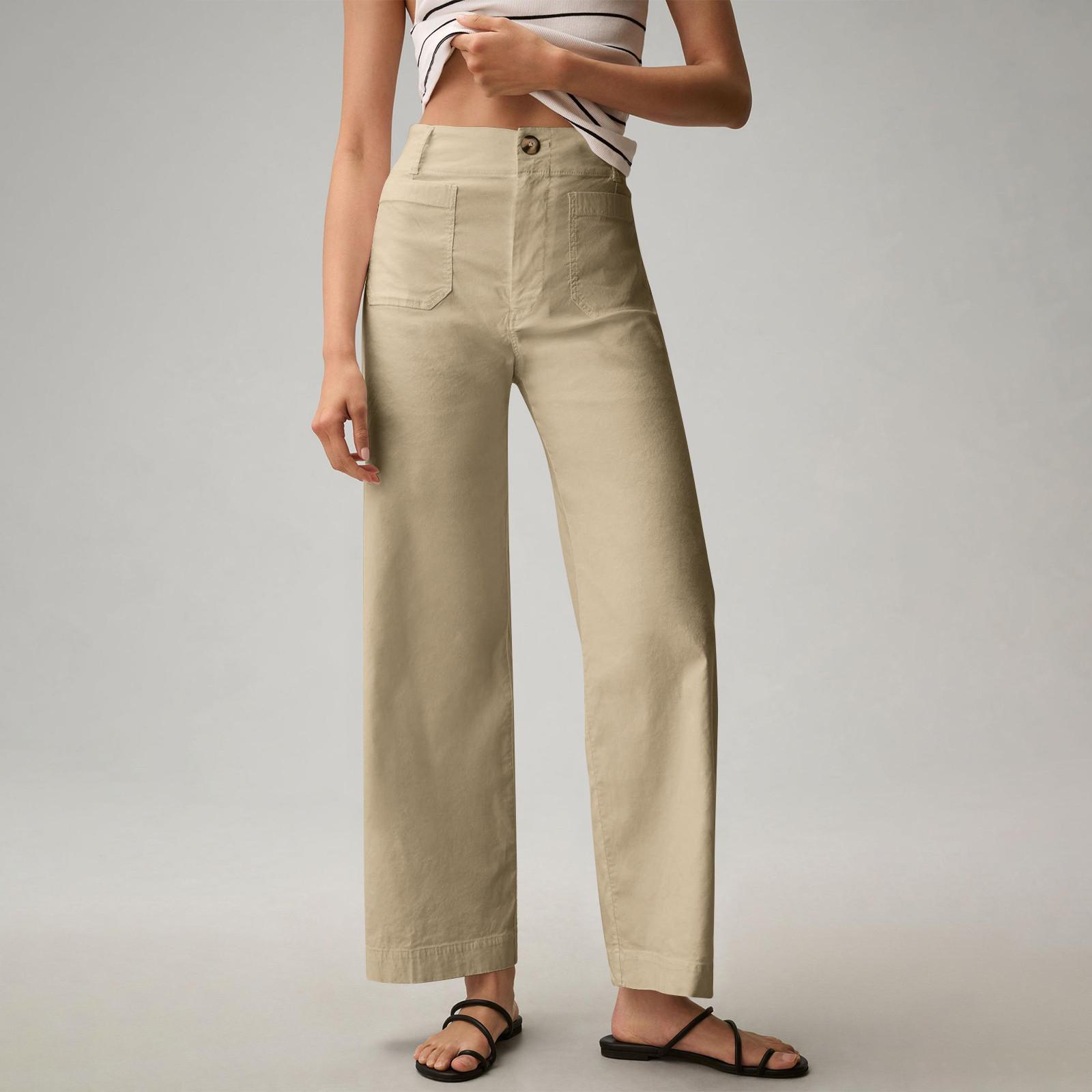 

Женские однотонные повседневные широкие брюки с девятью точками и карманами XL хаки