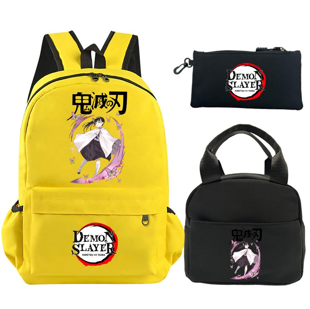 3Pcs/set Anime Demon Slayer Printed Backpack with Shoulder Bag Pencil Bag for Teenager Student Large Capacity Waterproof Schoolbag