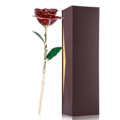 Amore Per Sempre Gambo Lungo Bordatura in Foglia d'Oro 24k Fiore Rosa Rossa Miglior Regalo per San Valentino