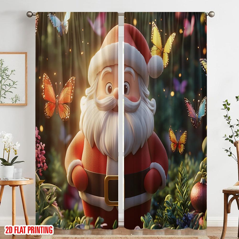 2pcs,2D plane printing Popular Curtains Cute Santa Butterfly Garden (3) Polyester Fabric (without rod) Festive Perfect for