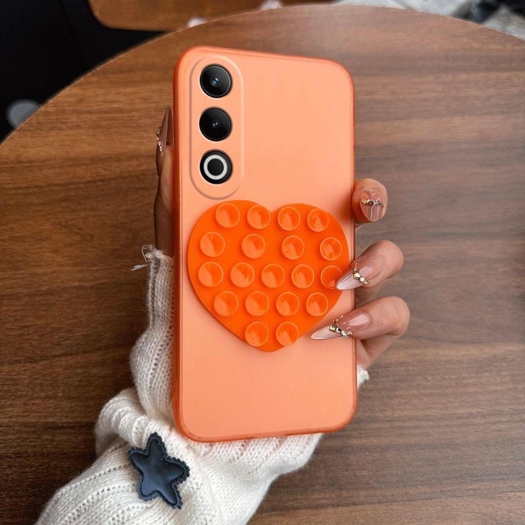 Heart Shape Suction Cup Phone Case for Vivo V70 FE Semi Transparent Matte Shockproof Soft TPU Cover