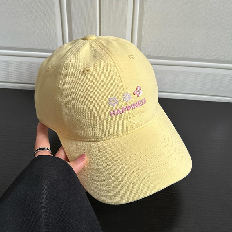 Cute Butterfly Embroidered Cotton Baseball Cap With Wide Brim For Sunblock And Daily Wear Yellow