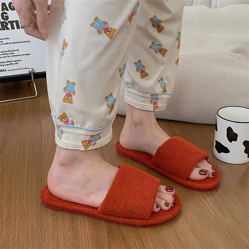 2024Japanese Style Silent Hemp Slippers Women's Indoor Wooden Floor Anti-slip Thick Bottom Couple Cotton Slippers Four Seasons