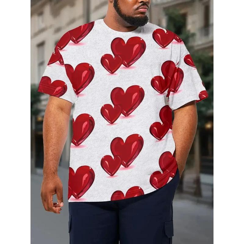 

Летний топ с круглым вырезом и 3D-принтом в виде сердец, модная повседневная мужская футболка с коротким рукавом 6XL