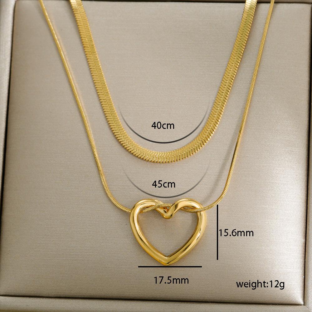 Custom 304 Stainless Steel 18K Gold Plated PVD Doble Collarbone Necklace Waterproof Heart Butterfly Pendant Women